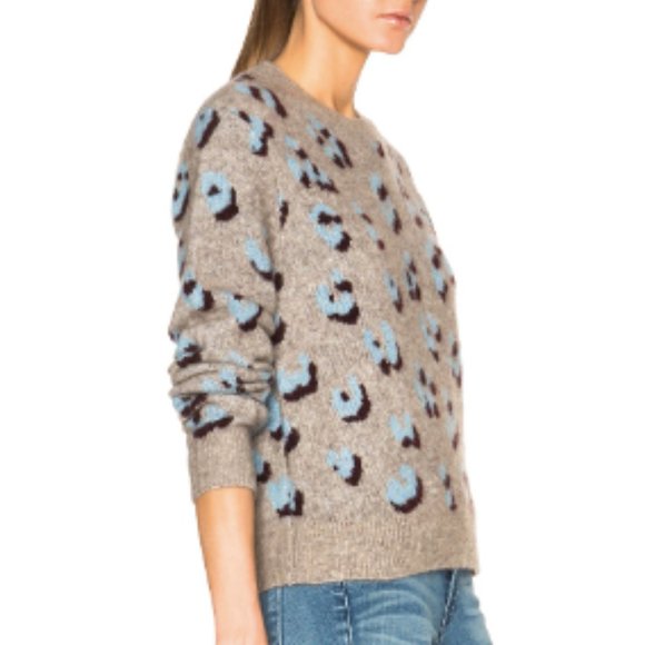 3.1 PHILLIP LIM Leopard Jacquard Pullover Crewneck Wool Blend Sweater XS Oatmeal - Picture 4 of 9